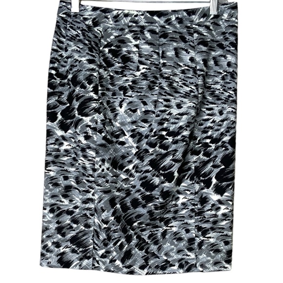 TALBOTS Petites 100% Cotton Black / Grey Watercolour Print Pencil Skirt Sz 6P - Picture 4 of 9